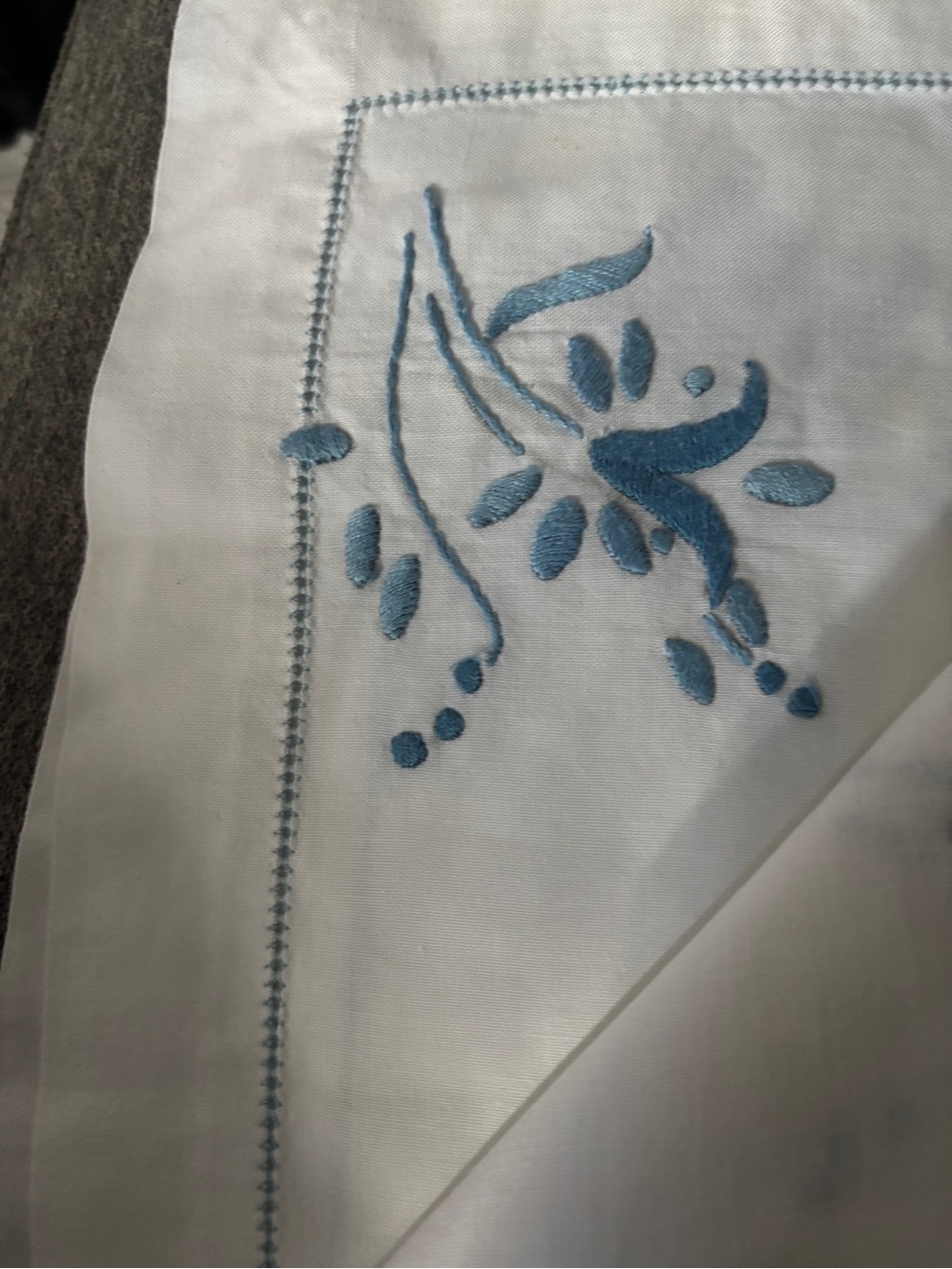 Blue Embroidered Handmade Napkins/Table Toppers- Set of 6 - Picture 6 of 7